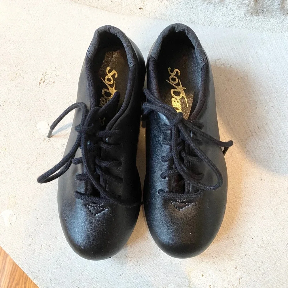 So Danca Kids Black Leather Lace Up Tap Shoes Size 7.5‎ Medium